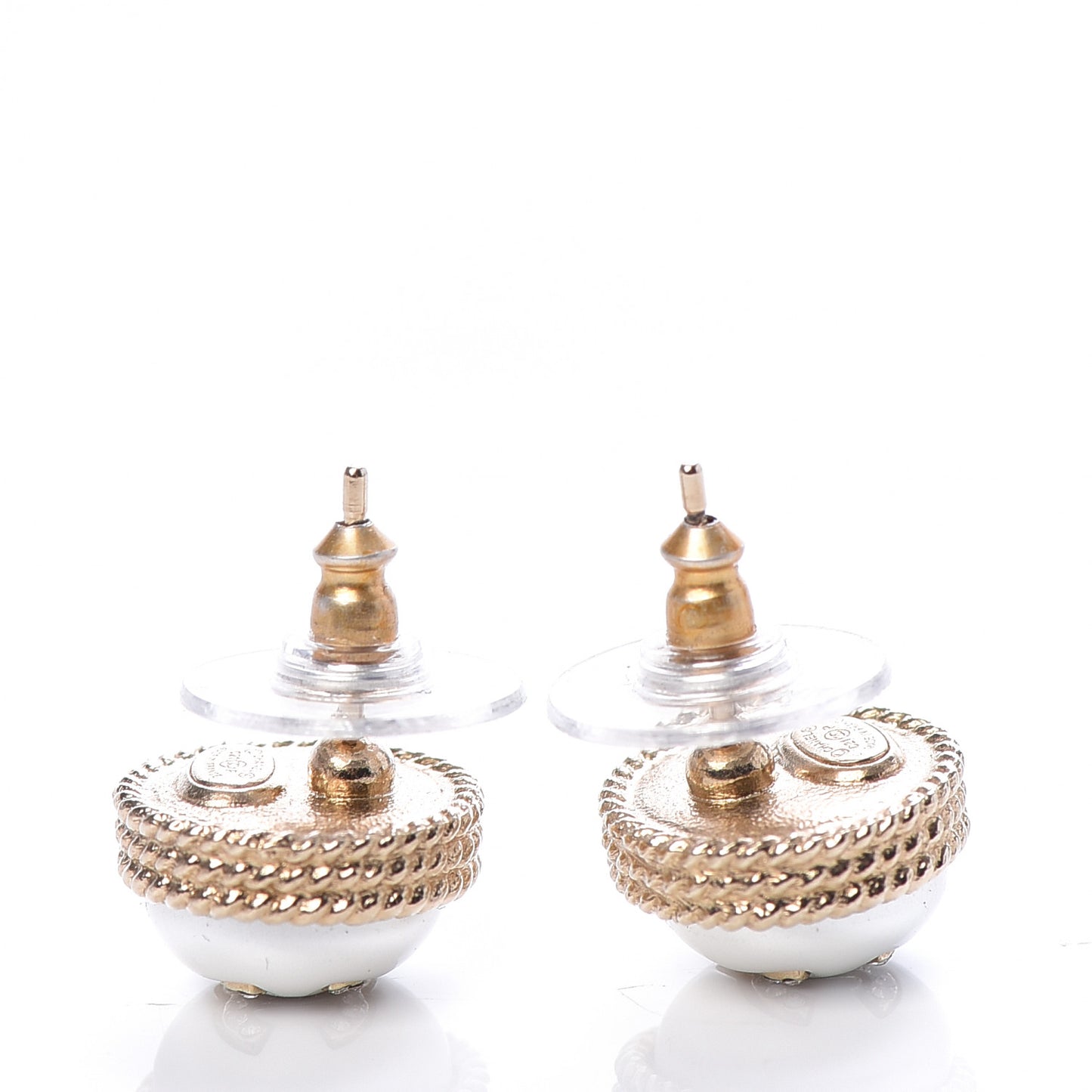 Pearl Crystal CC Round Earrings Gold