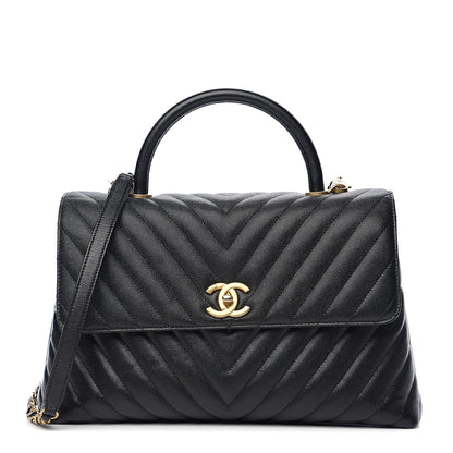 Chanel Caviar Chevron Quilted Medium Coco Handle Flap Black 1 of 9