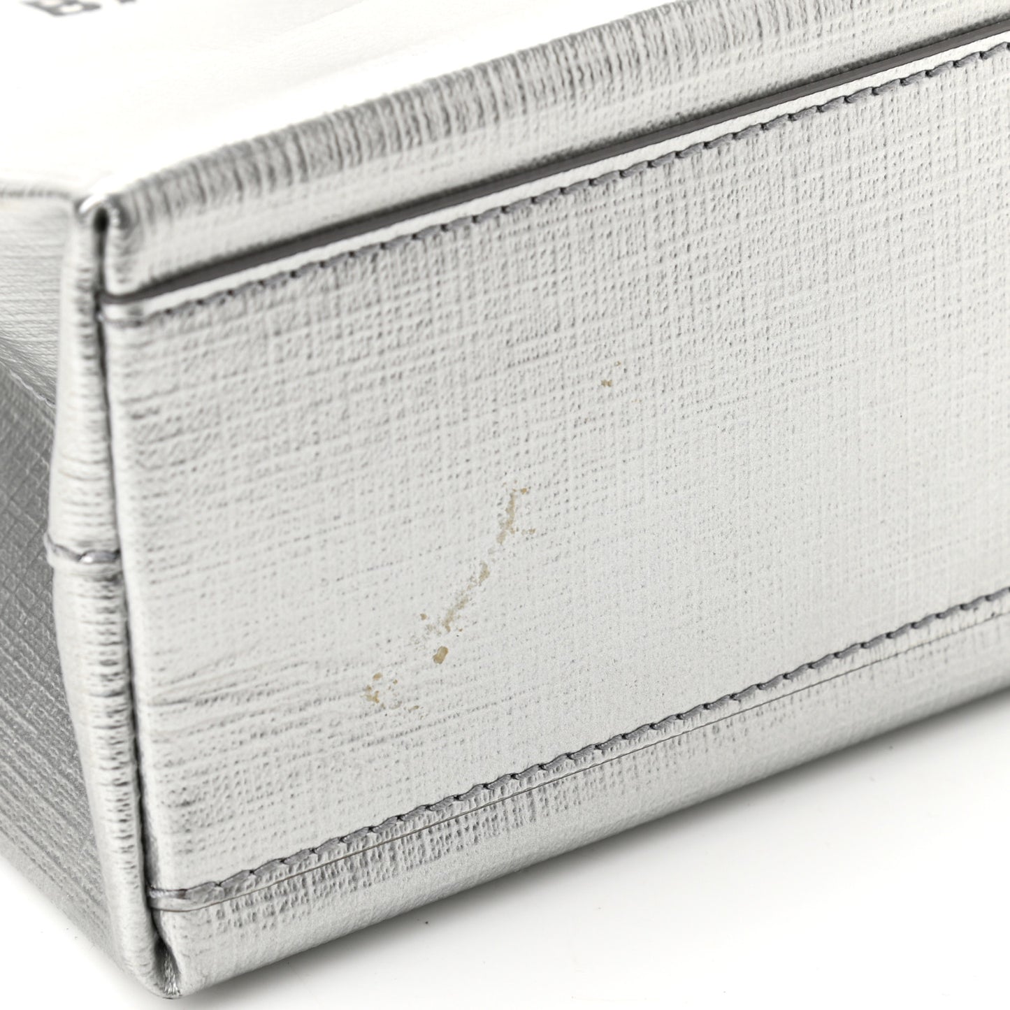 Metallic Squared Calfskin Logo North South Shopper Tote XXS Silver