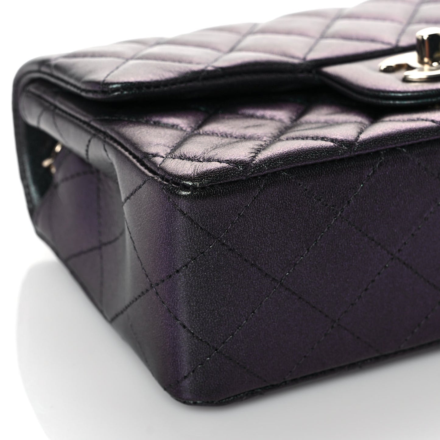 Iridescent Lambskin Quilted Mini Rectangular Flap Black