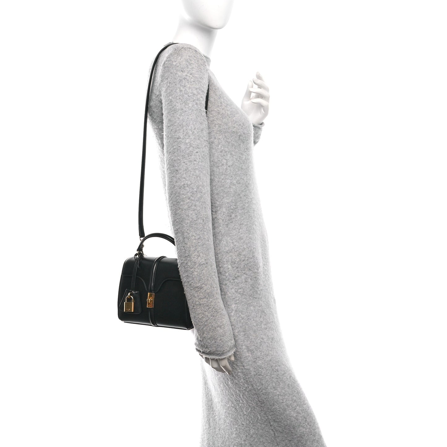 Satinated Calfskin Mini 16 Top Handle Bag Black