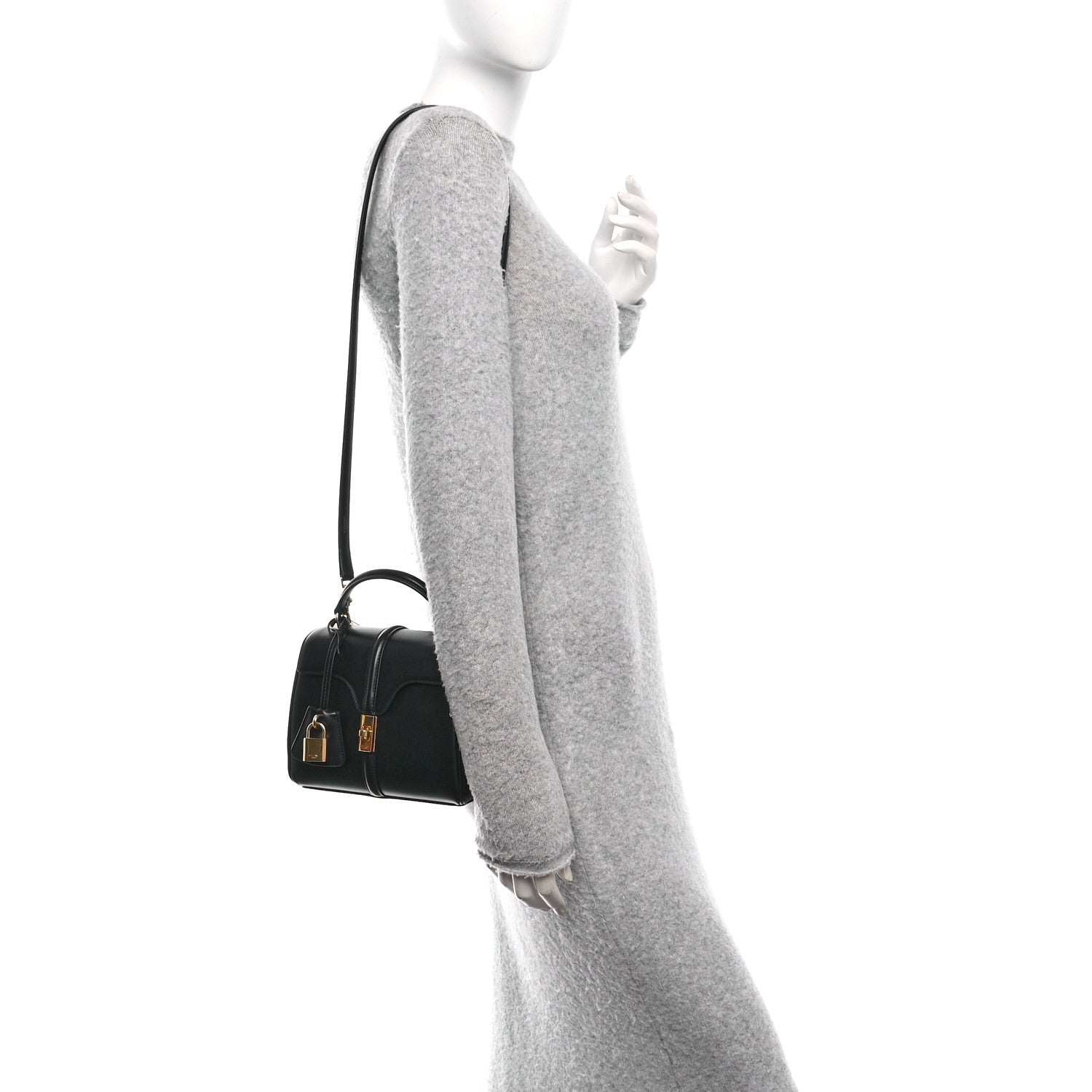 Celine Satinated Calfskin Mini 16 Top Handle Bag Black 3 of 19