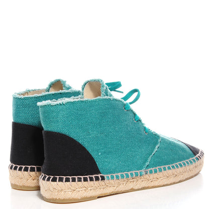 Chanel Canvas Lace Up Espadrilles 41 Green Black 4 of 8