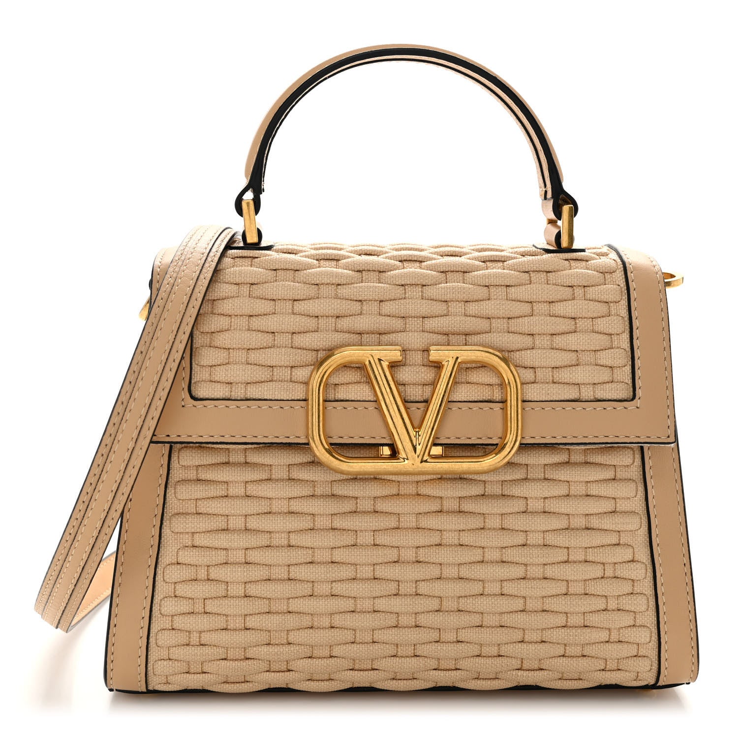 Valentino Garavani Woven Straw Small VSling Top Handle Satchel Naturale 1 of 9