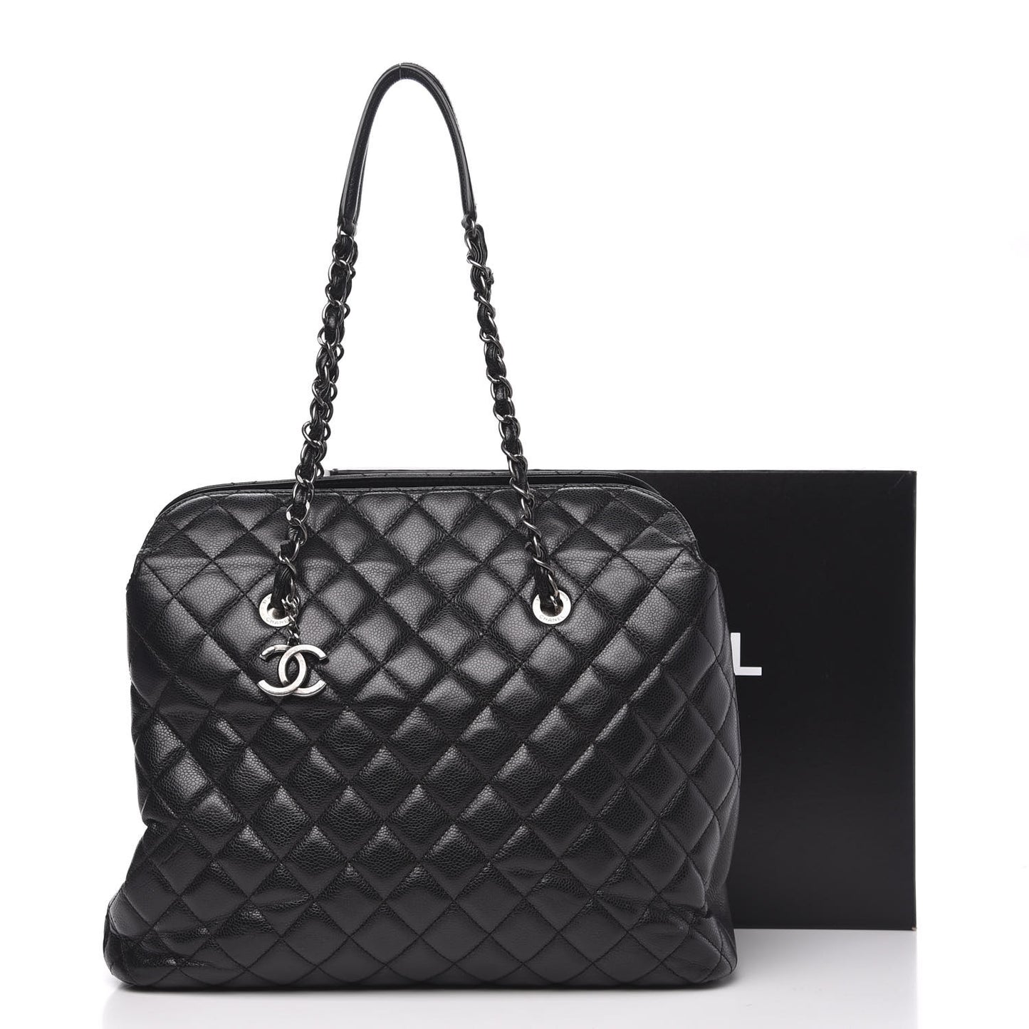 Caviar Quilted City Shopping Tote Black
