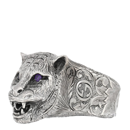 Gucci Sterling Silver Crystal Le Marche Des Merveilles Feline Head Ring 61 9.5 Purple 3 of 7