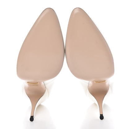 Gucci Polished Calfskin Regent Pumps 39.5 White Magnolia 5 of 9