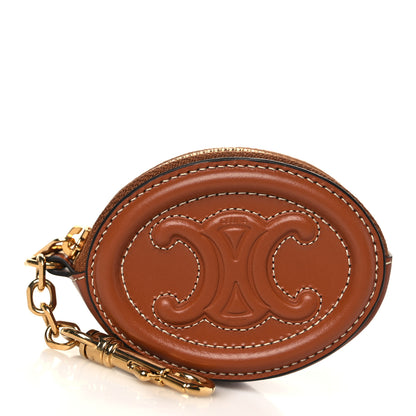 Celine Smooth Lambskin Small Triomphe Oval Coin Purse Tan 1 of 6