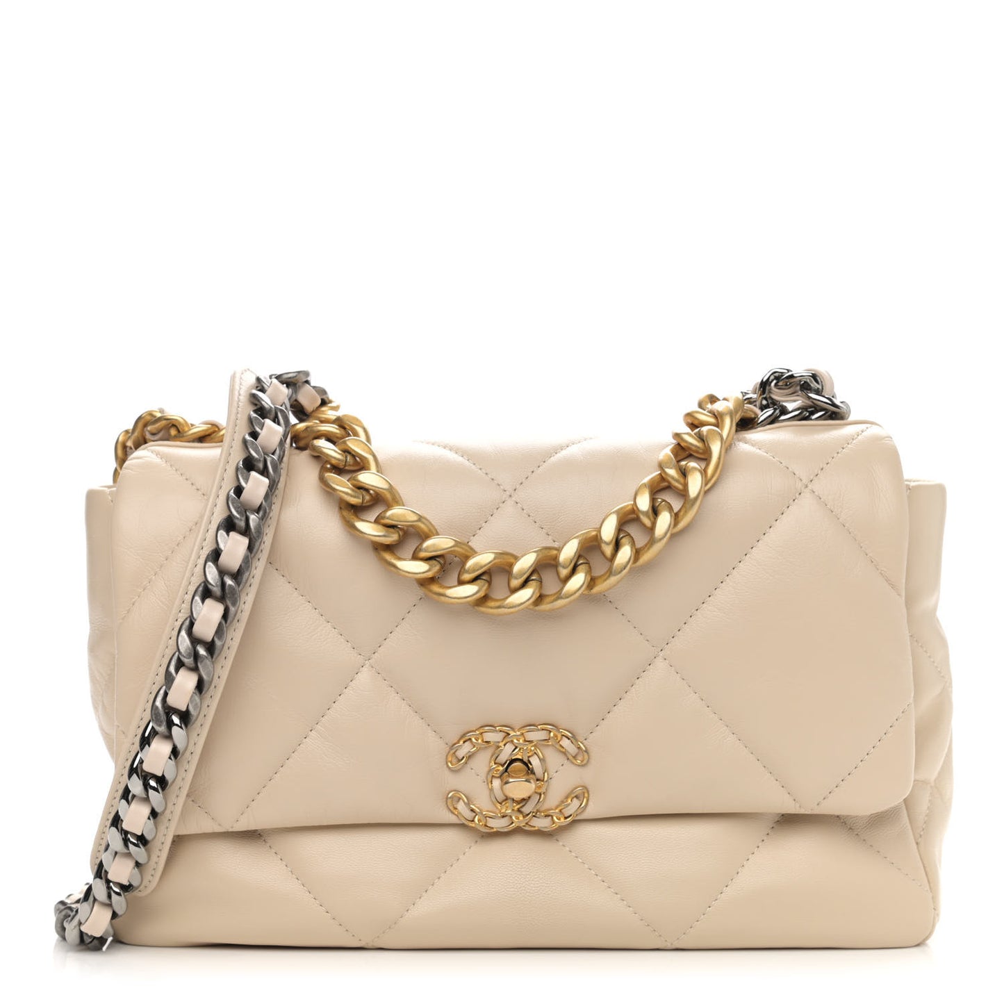 Goatskin Quilted Large Chanel 19 Flap Beige