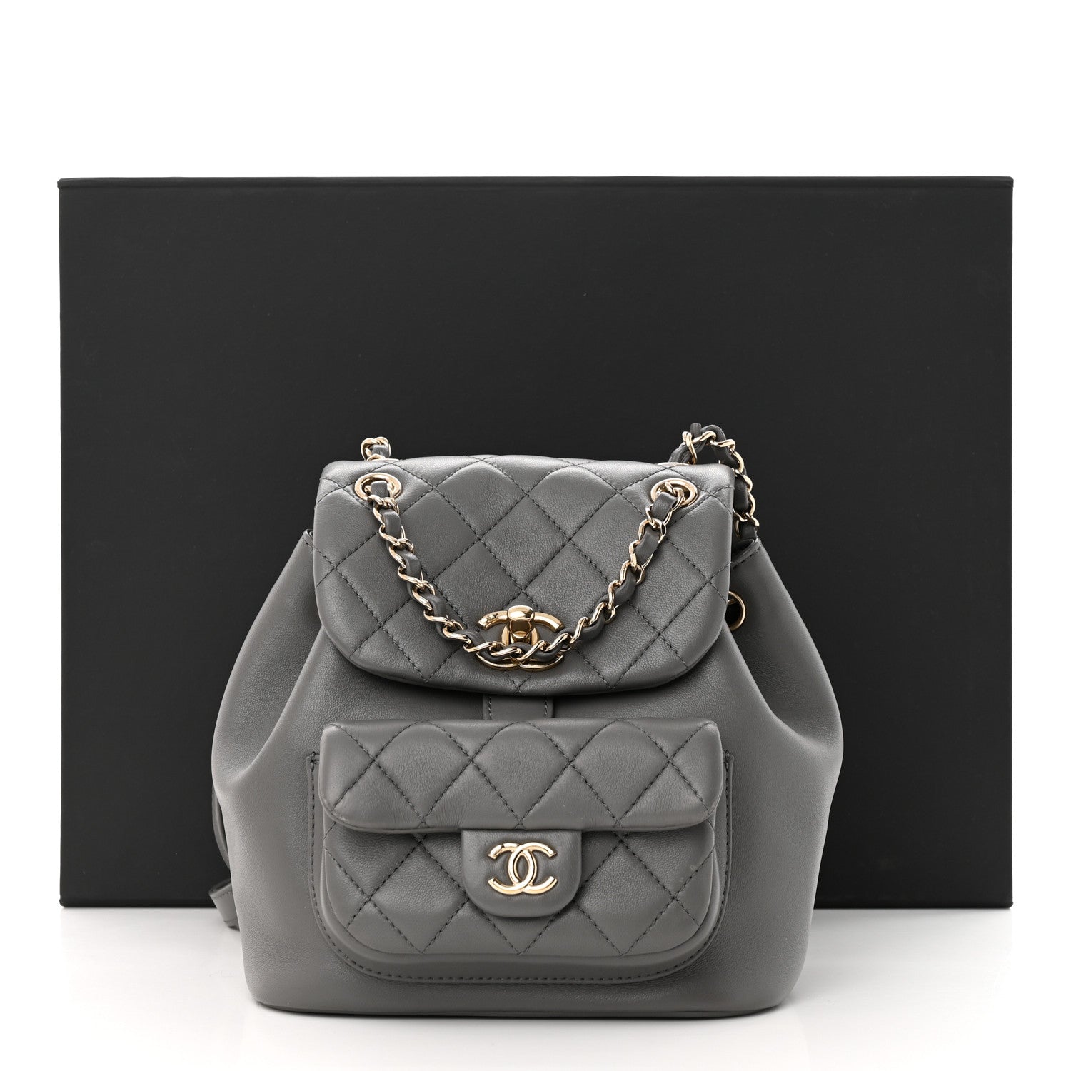 Chanel Lambskin Quilted Small Duma Drawstring Backpack Grey 11 of 11
