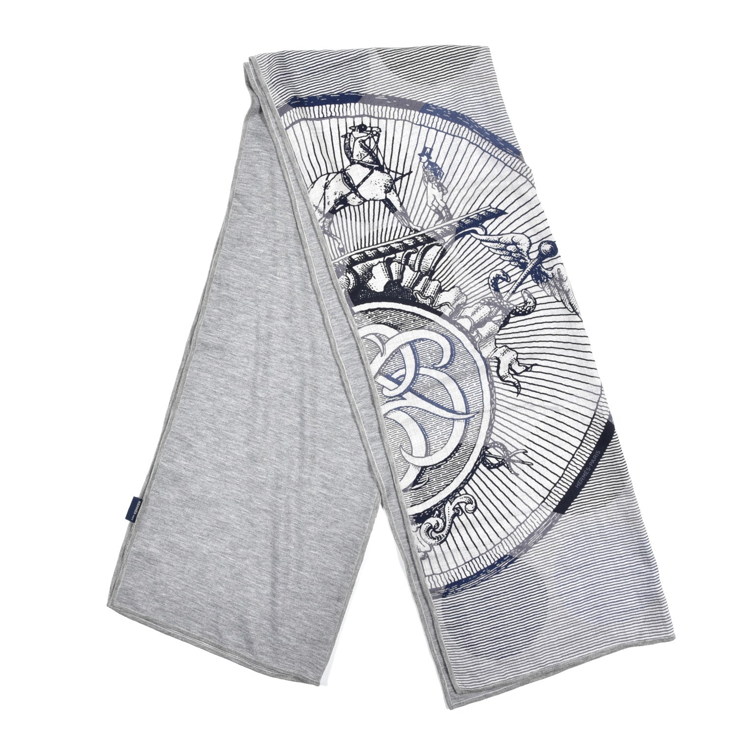 Hermes Cashmere Silk Double Jeu Suite Et Poursuite Scarf Gris Chine Marine Gris 2 of 3
