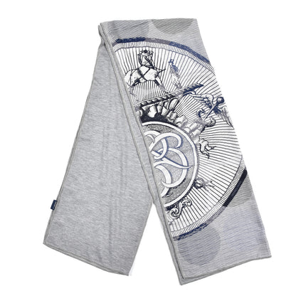 Hermes Cashmere Silk Double Jeu Suite Et Poursuite Scarf Gris Chine Marine Gris 2 of 3