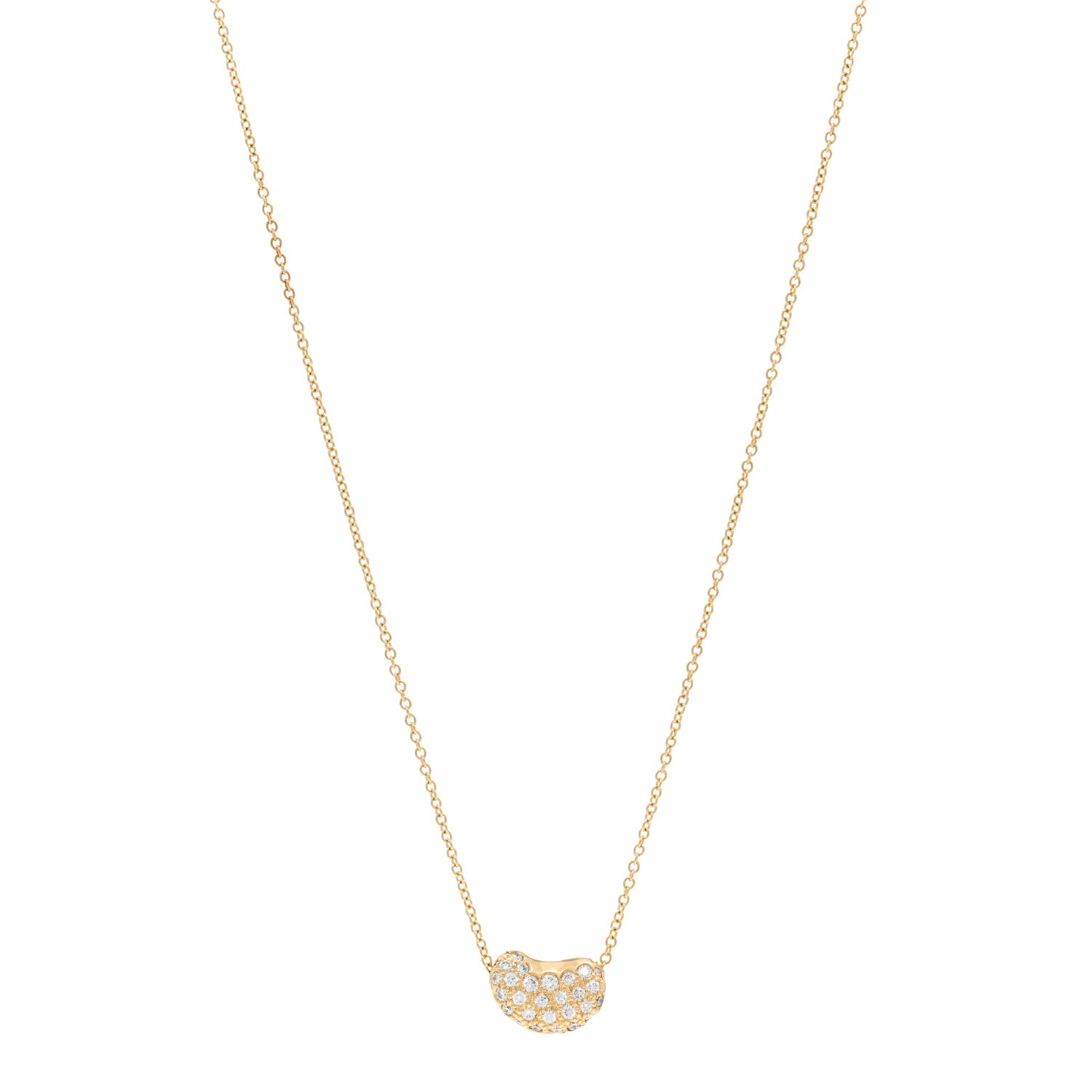 Tiffany 18K Yellow Gold Diamond Elsa Peretti Bean Pendant Necklace 1 of 5