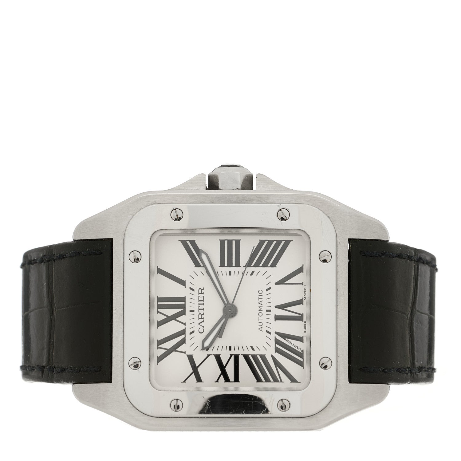 Cartier Stainless Steel Alligator 38mm Santos 100 Automatic Watch 2 of 4