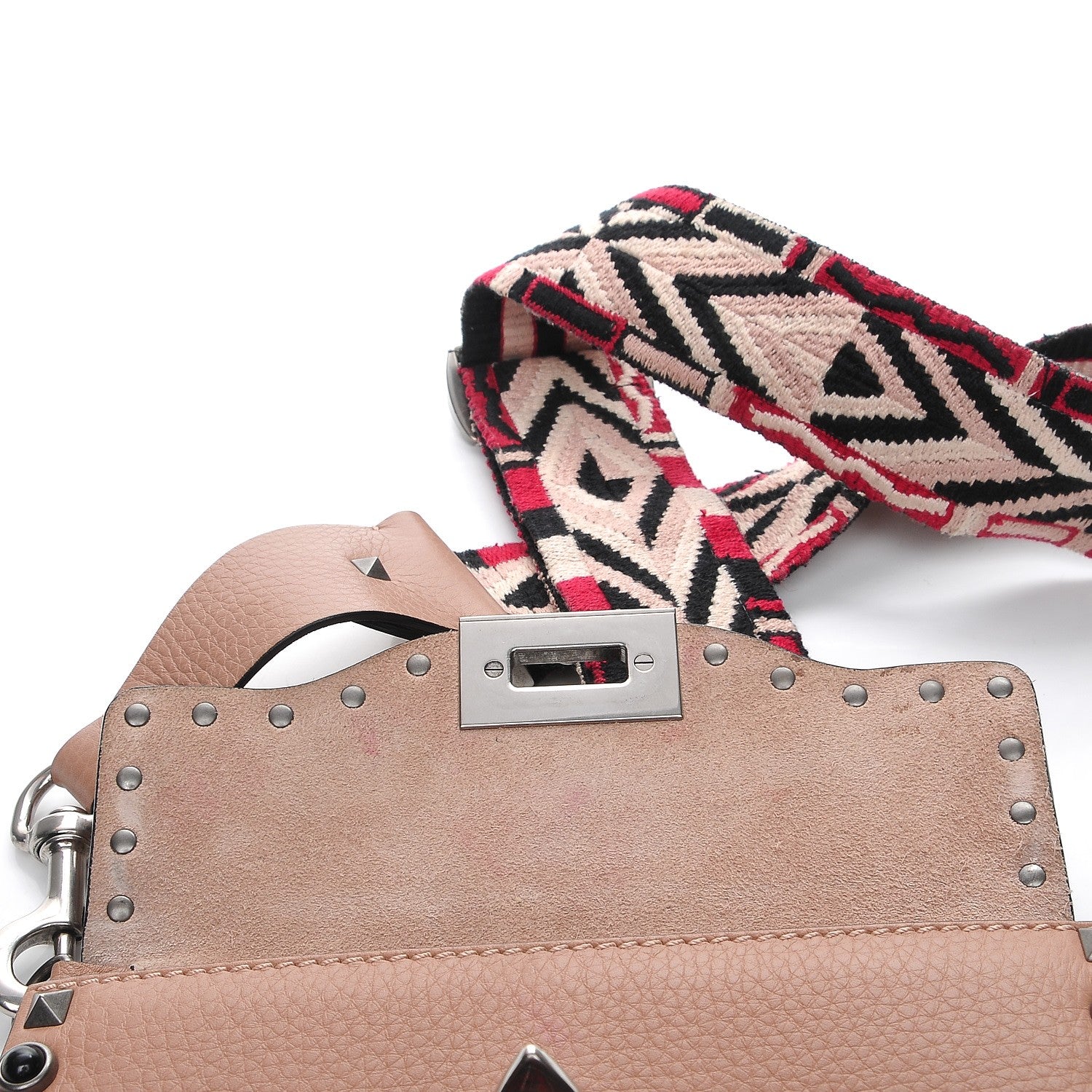Valentino Garavani Grained Calfskin Onyx Small Guitar Strap Rockstud Rolling Shoulder Flap Bag Soft Noisette 5 of 10