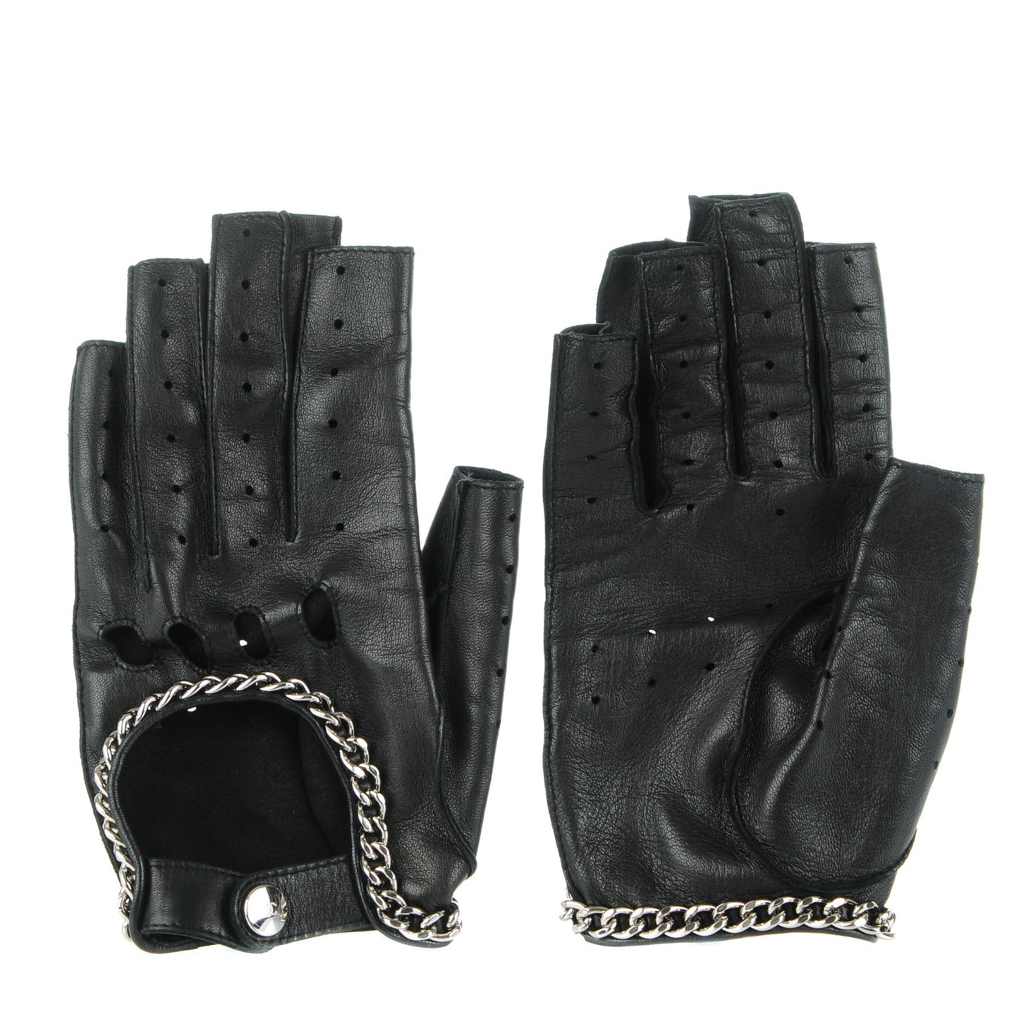Lambskin Perforated Fingerless Chain CC Gloves 7.5 Black