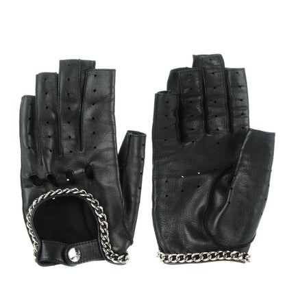 Chanel Lambskin Perforated Fingerless Chain CC Gloves 7.5 Black 1 of 10