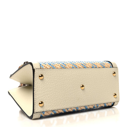 Gucci Raffia Textured Dollar Calfskin Web Houndstooth Mini Diana Tote Bag Light Blue Natural Deep Orange 4 of 10