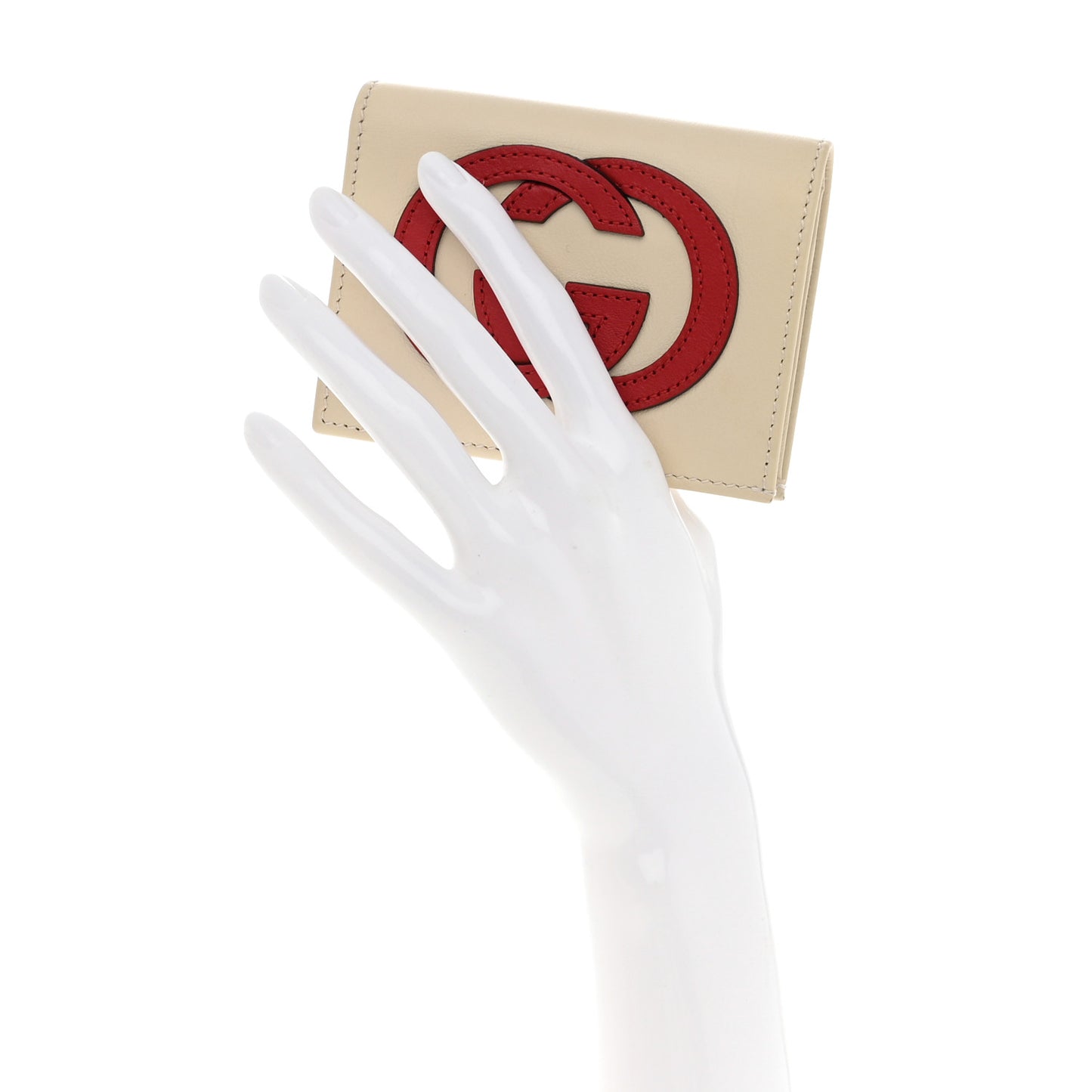 Calfskin Interlocking Card Case Mystic White Hibiscus Red