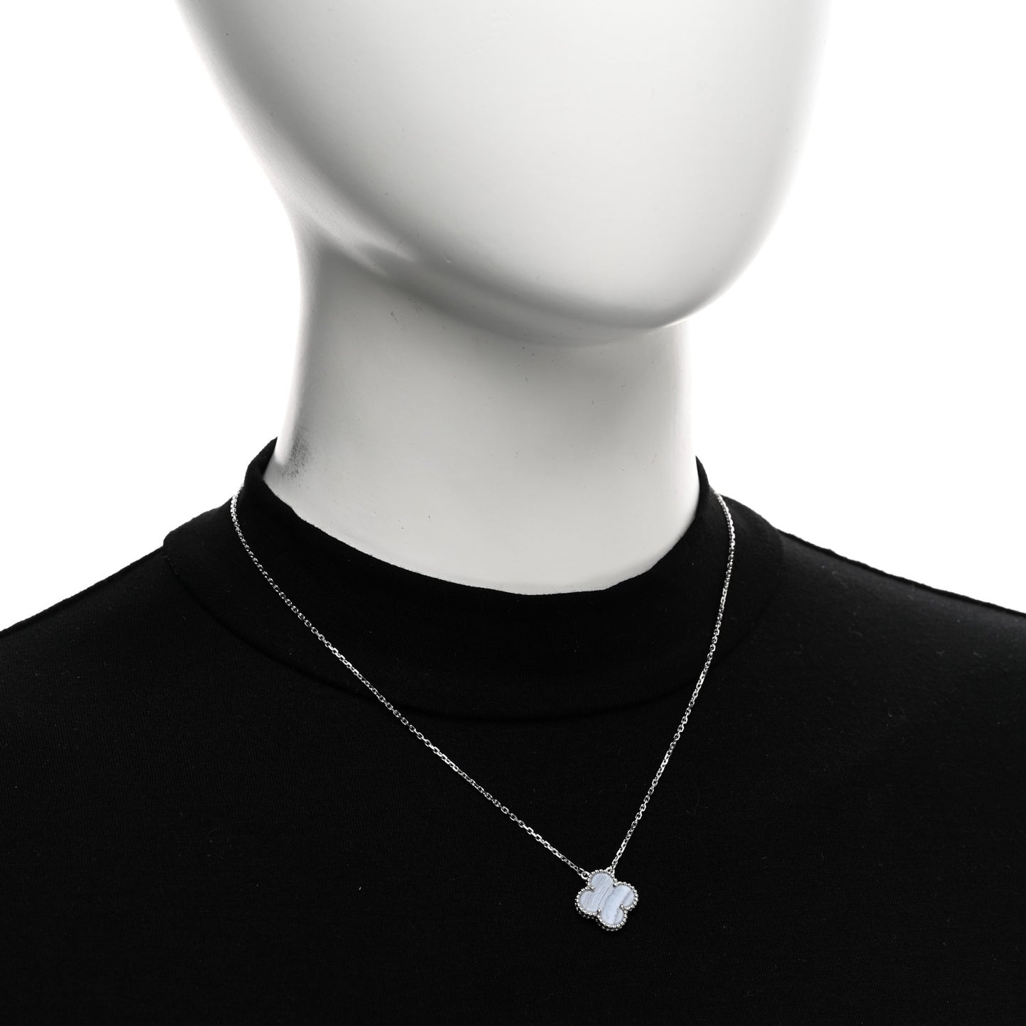 18k White Gold Chalcedony Vintage Alhambra Pendant Necklace