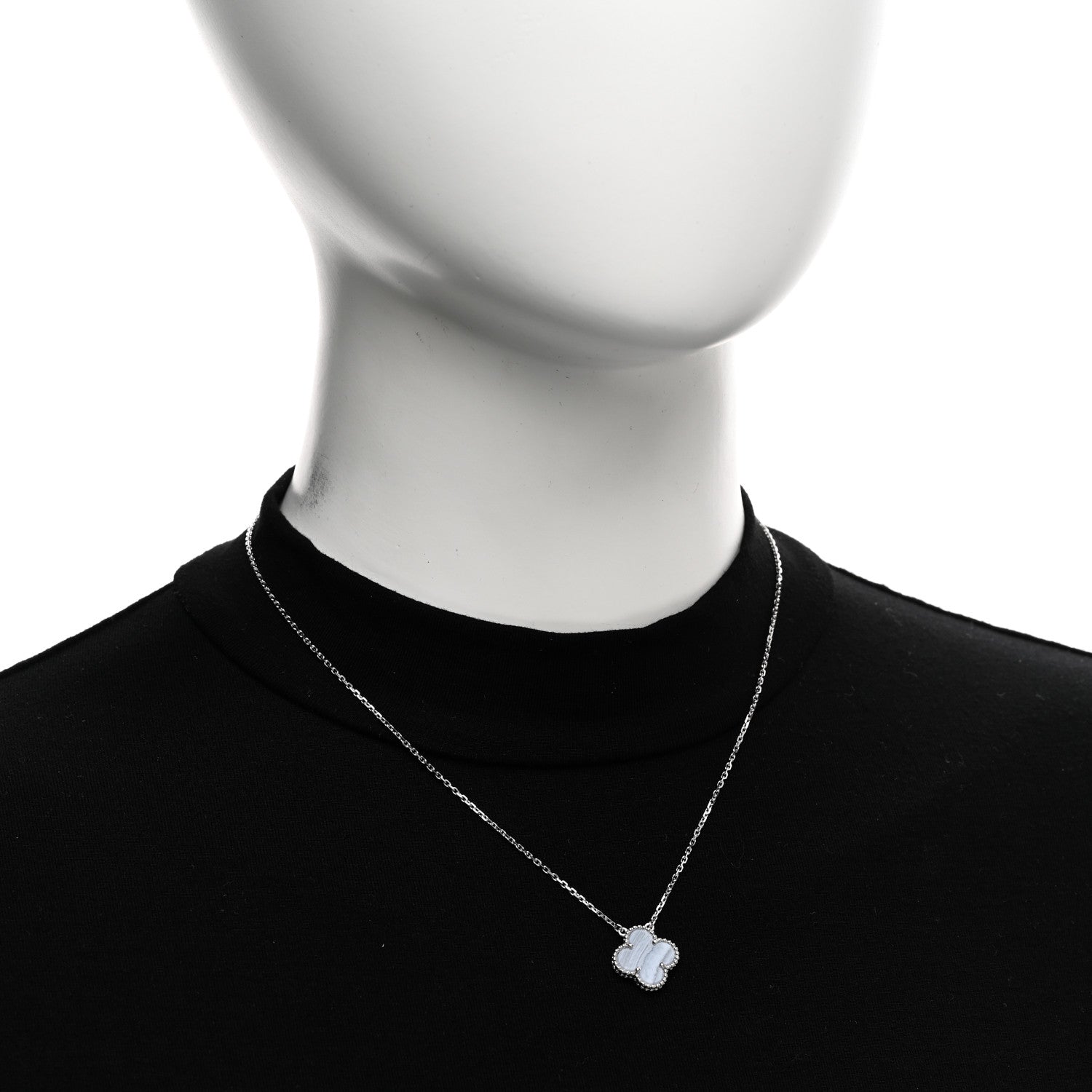 Van Cleef & Arpels 18k White Gold Chalcedony Vintage Alhambra Pendant Necklace 2 of 4