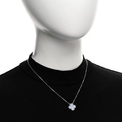 Van Cleef & Arpels 18k White Gold Chalcedony Vintage Alhambra Pendant Necklace 2 of 4