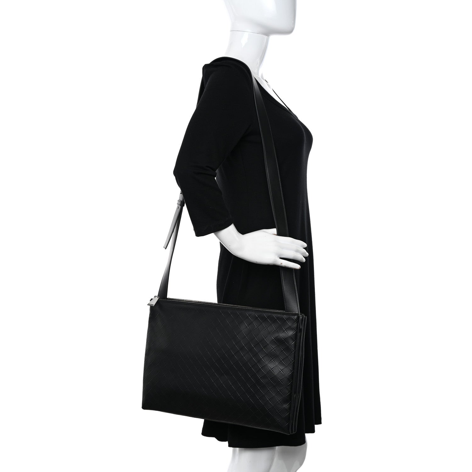 Bottega Veneta Intrecciato Embossed Triple Zip Messenger Bag Black 2 of 12