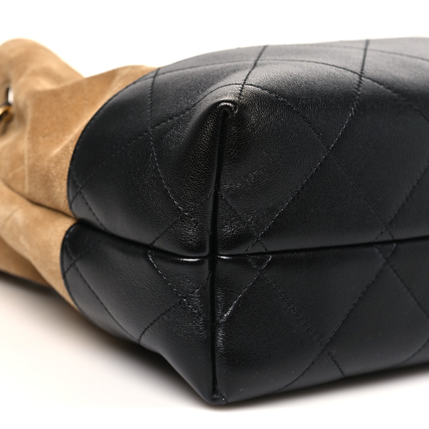 Chanel Suede Calfskin Shiny Lambskin Quilted Small Coco Base Shopping Bag Beige Black 9 of 11