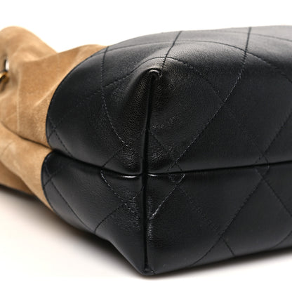 Chanel Suede Calfskin Shiny Lambskin Quilted Small Coco Base Shopping Bag Beige Black 9 of 11