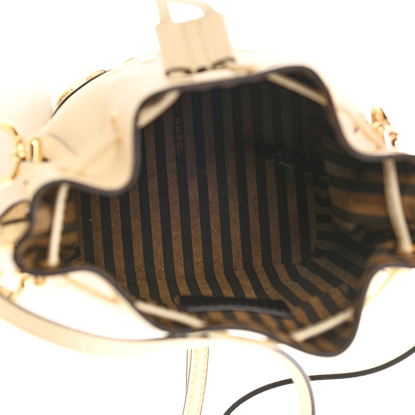 Vitello King F is Fendi Logo Debossed Metal Stitch Mini Mon Tresor Bucket Bag Pergamena