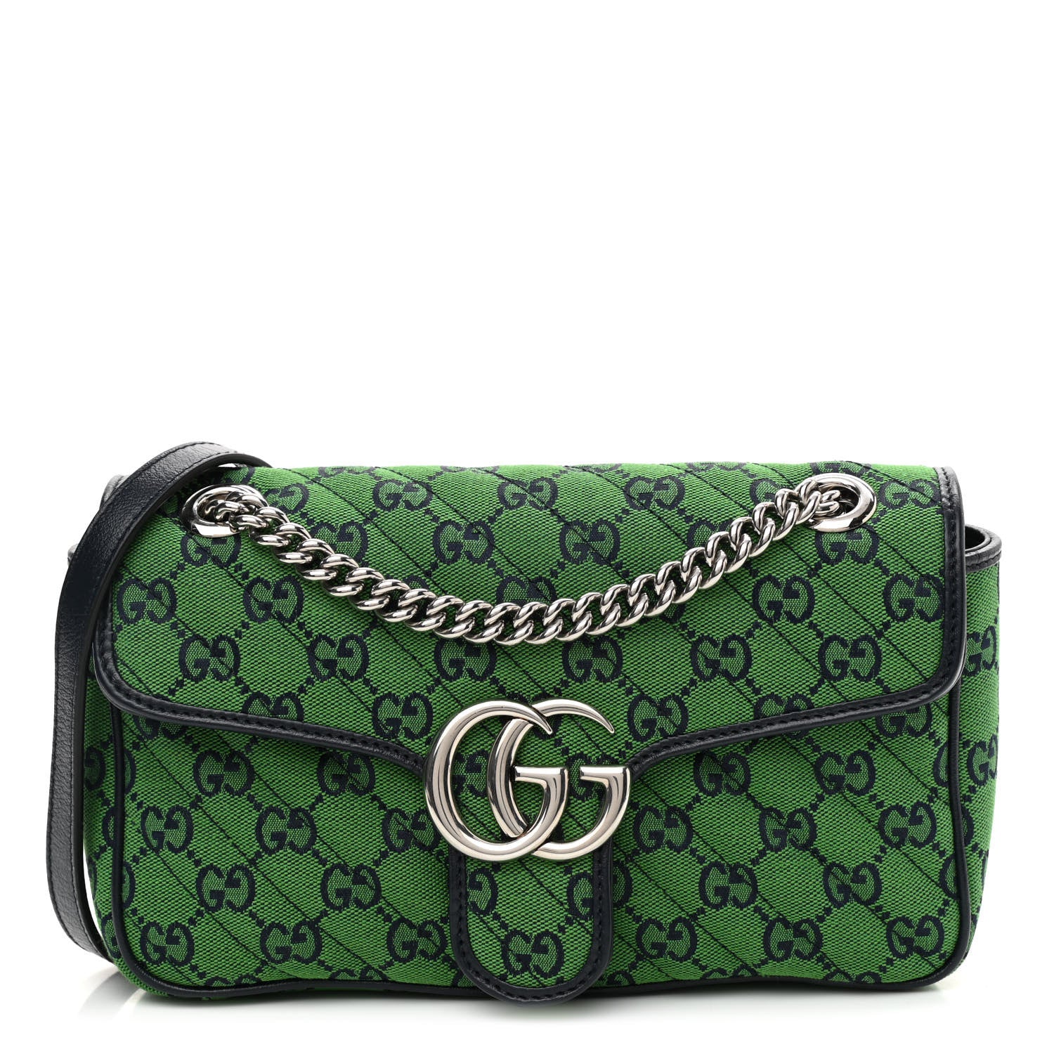Gucci Monogram Multicolor Matelasse Diagonal Small GG Marmont Shoulder Bag Green Blue 1 of 9