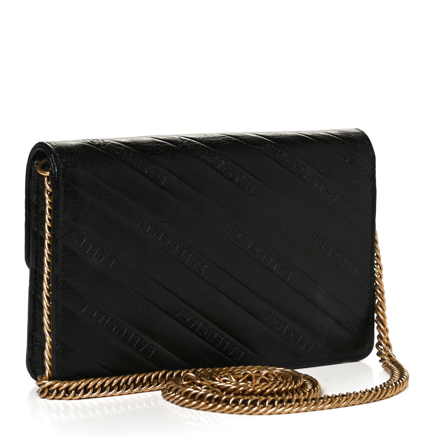 Balenciaga Shiny Goatskin Logo Embossed BB Wallet On Chain Black 3 of 12