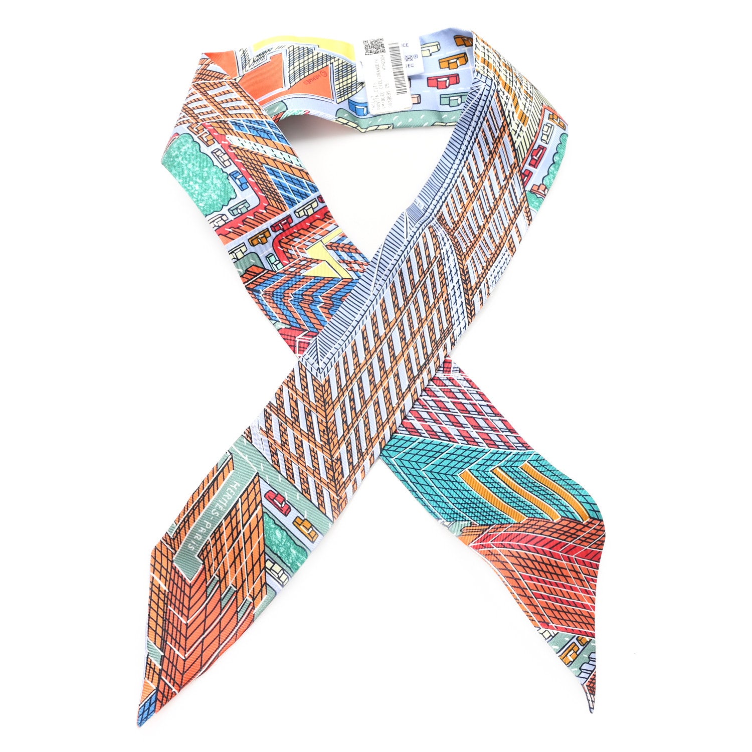 Hermes Silk Pantin City Twilly Bleu Ciel Orange Vert 1 of 3