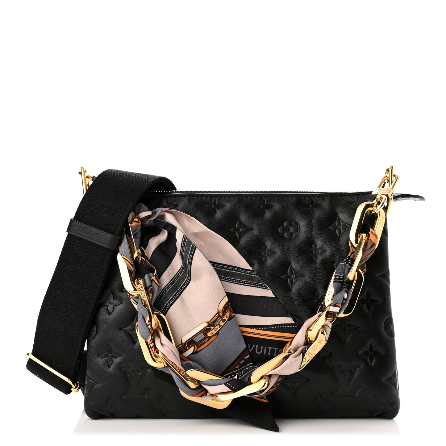 Lambskin Embossed Monogram Scarf Coussin PM Black
