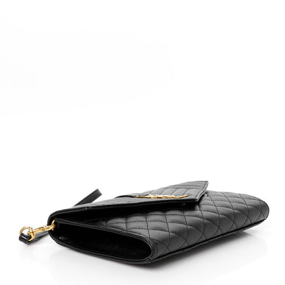 Saint Laurent Grain De Poudre Textured Mixed Matelasse Triquilt Monogram Clutch Black 4 of 10