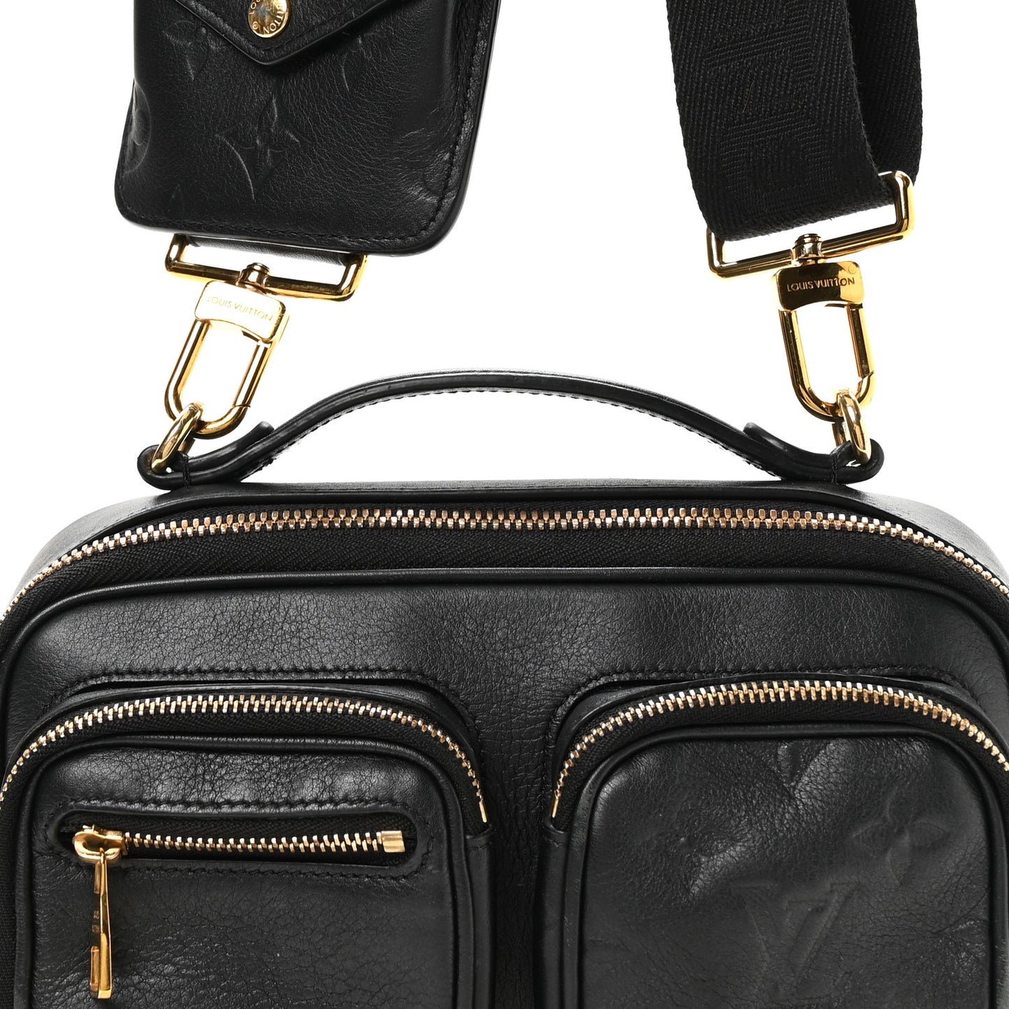 Calfskin Monogram Embossed Utility Crossbody Black