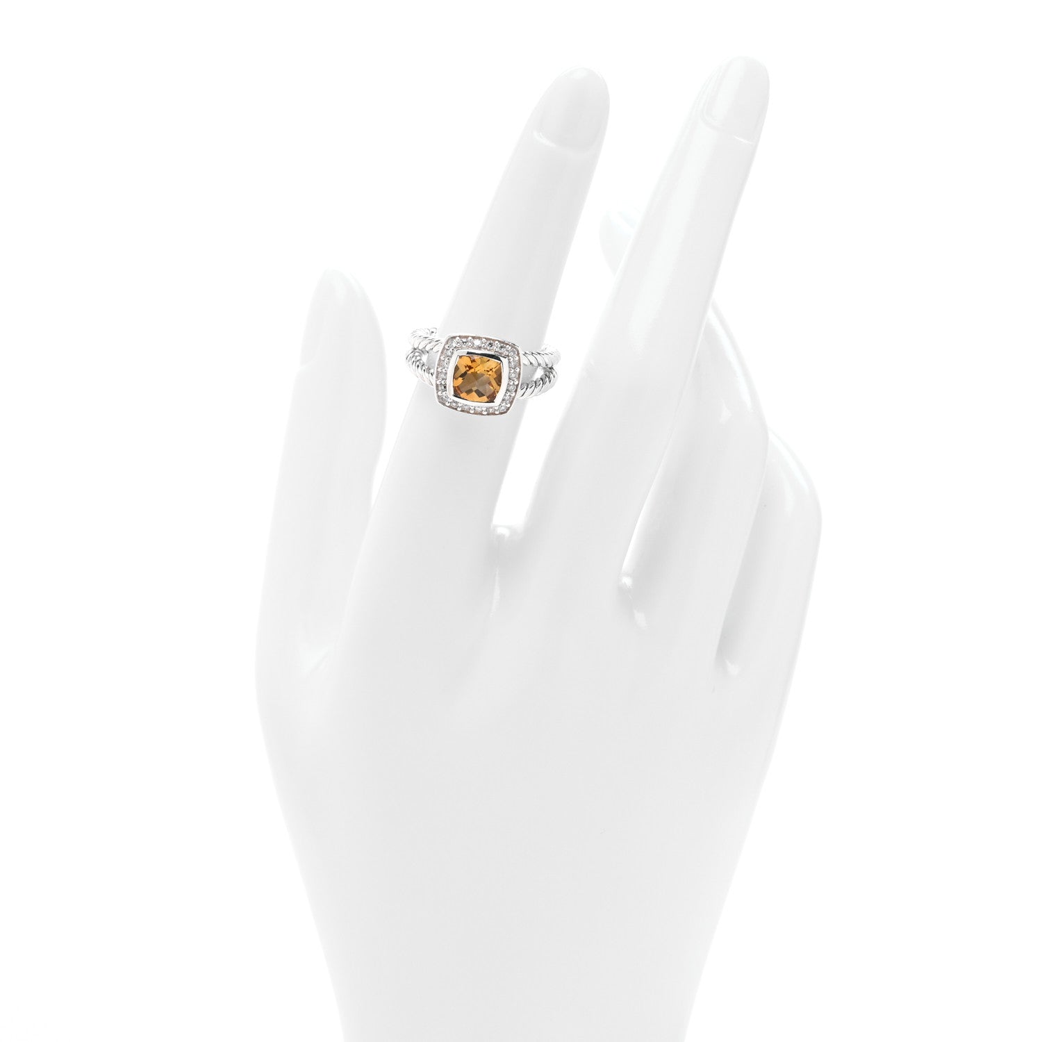 David Yurman Sterling Silver Diamond Citrine 7mm Petite Albion Ring 52 6 2 of 4