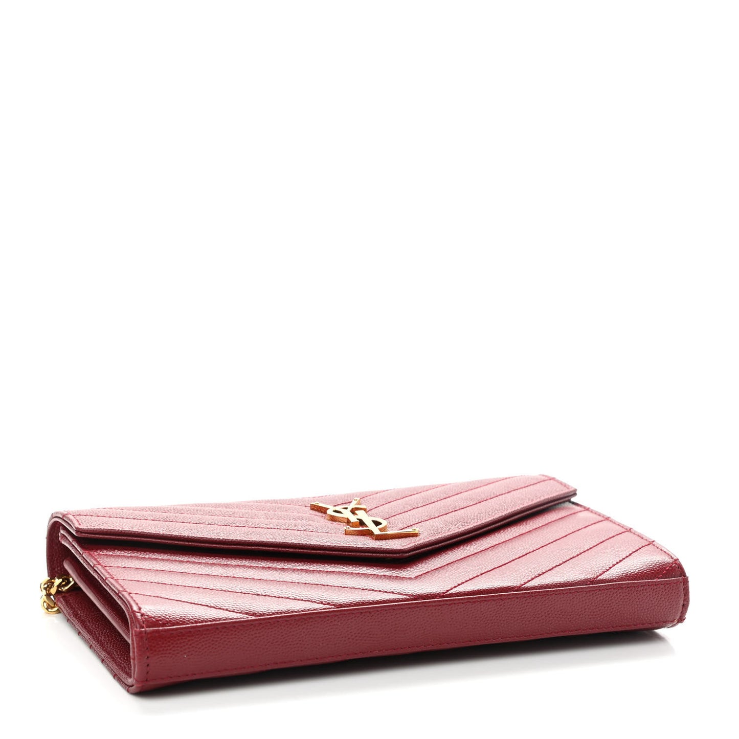 Grain De Poudre Matelasse Chevron Monogram Chain Wallet Opyum Red