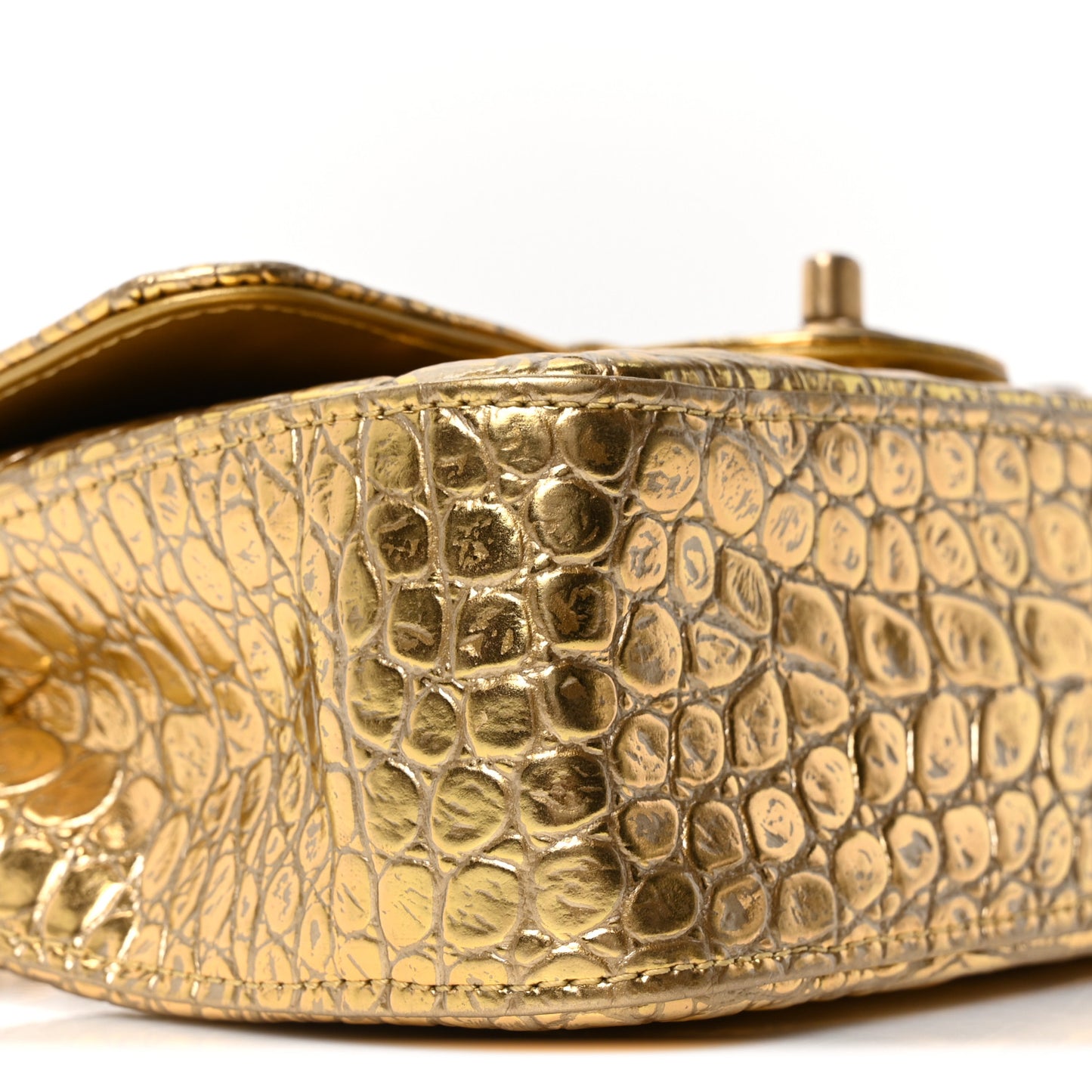 Metallic Calfskin Crocodile Embossed Cocodile Rectangular Mini Flap Gold