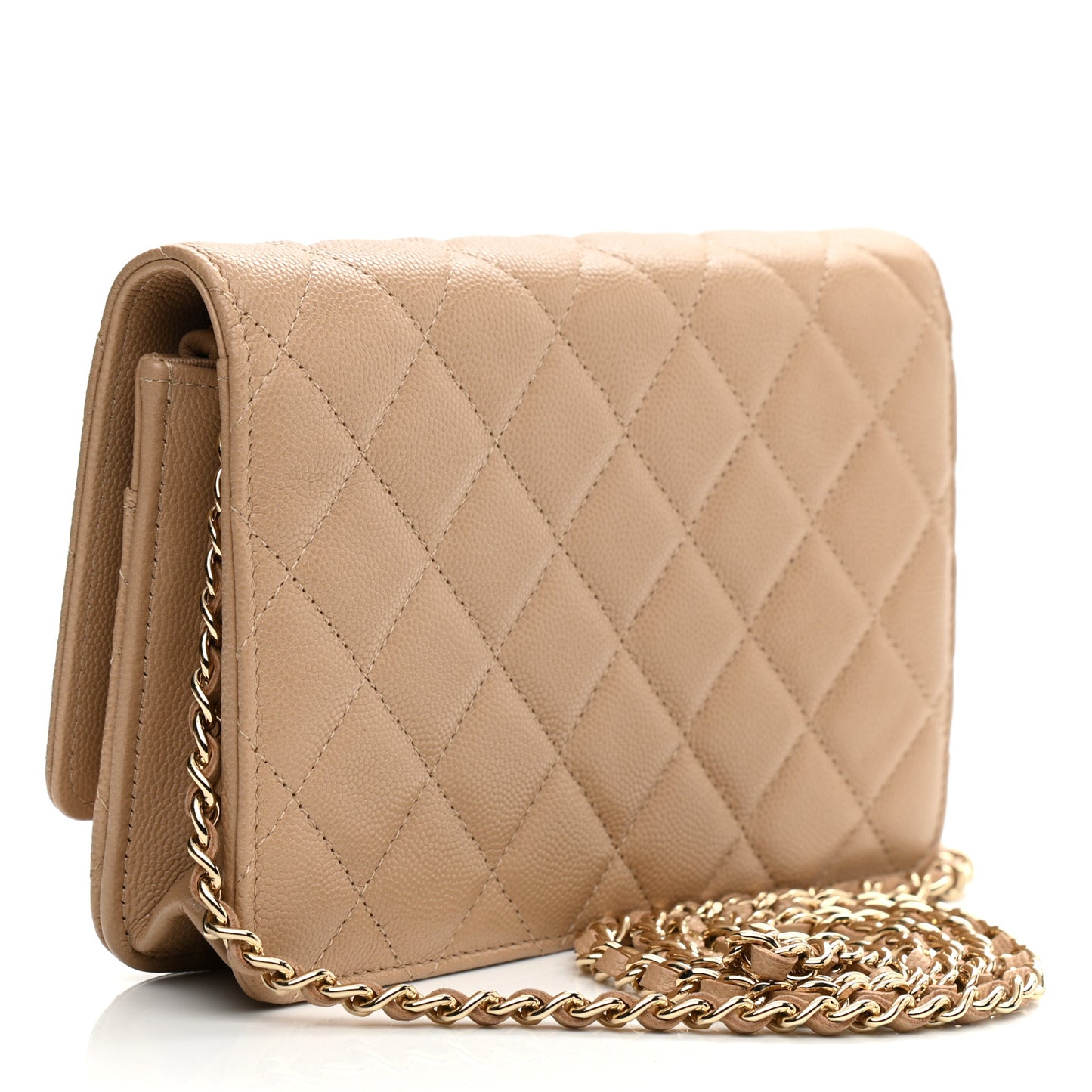 Caviar Quilted Crystal CC Wallet On Chain WOC Beige