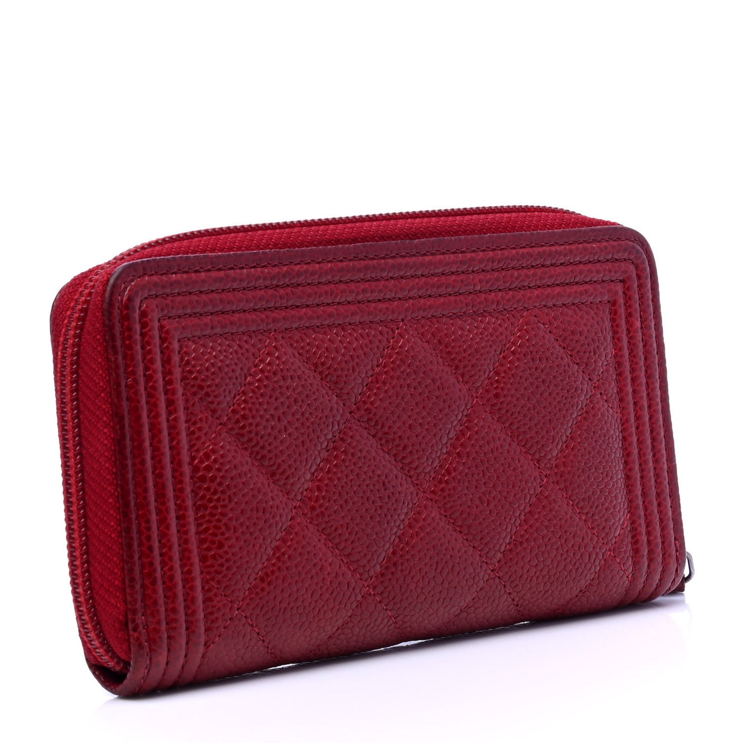 Caviar Quilted Small Boy Zip Around Wallet Dark Red