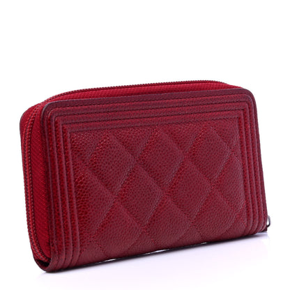 Chanel Caviar Quilted Small Boy Zip Around Wallet Dark Red 2 of 4