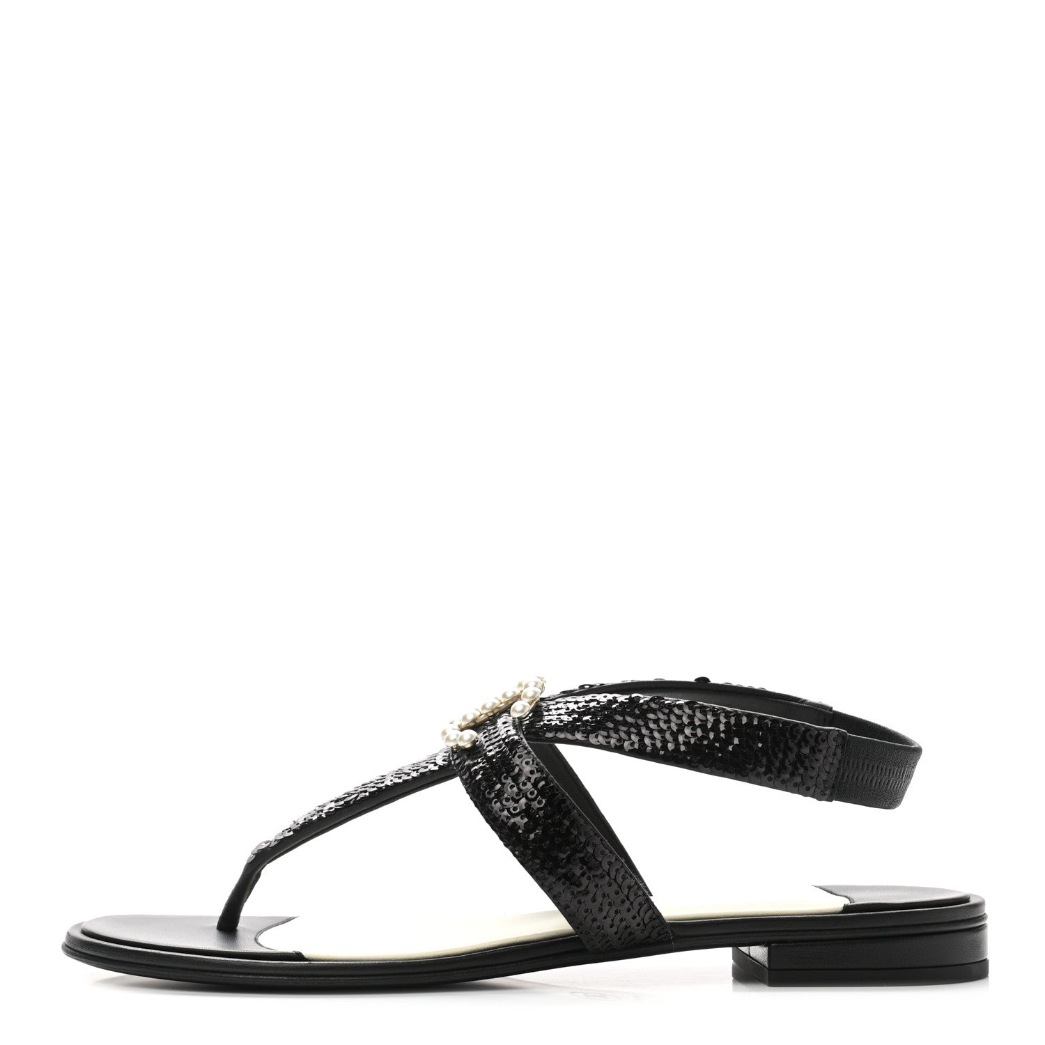 Chanel Lambskin Sequin Pearl CC Thong Sandals 41 Black 1 of 8