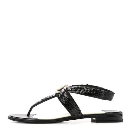 Chanel Lambskin Sequin Pearl CC Thong Sandals 41 Black 1 of 8