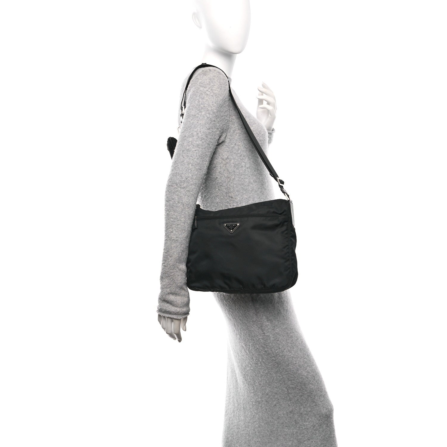 Prada Re-Nylon Nappa Triangle Zip Pocket Bag Tote Black 2 of 9