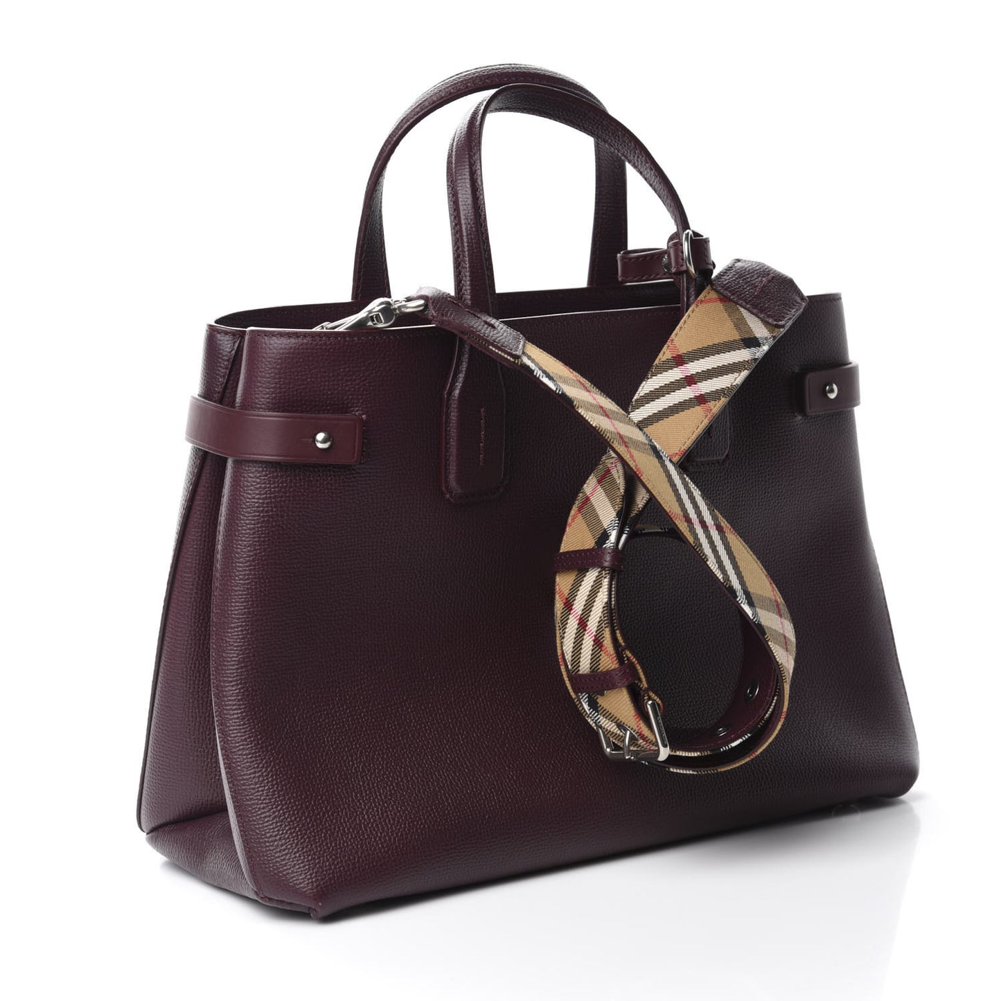 Derby Calfskin House Check Medium Banner Tote Burgundy