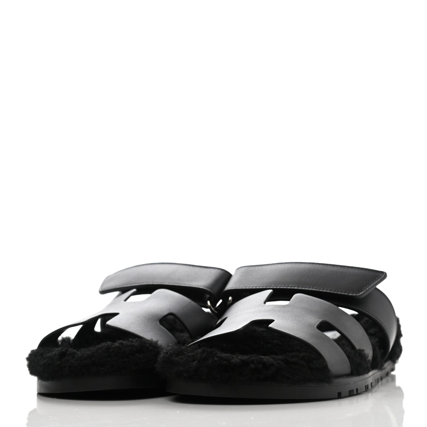 Calfskin Woolskin Womens Chypre Sandals 38.5 Black
