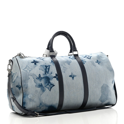 Louis Vuitton Monogram Watercolor Keepall Bandouliere 50 Hickory Stripes Denim 2 of 11