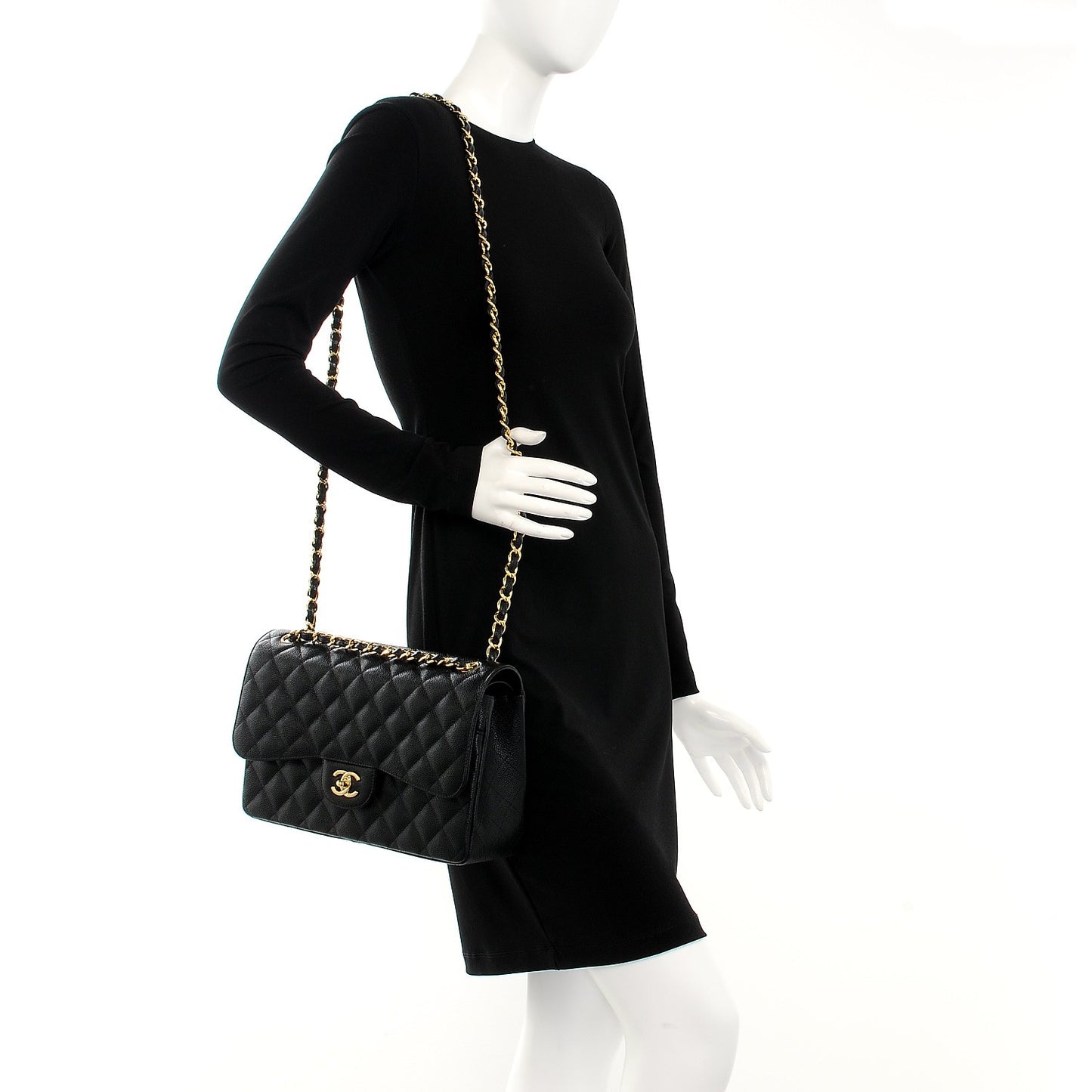 Caviar Quilted Jumbo Double Flap Black