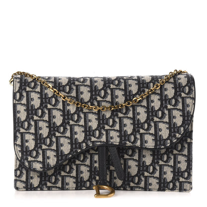 Christian Dior Oblique Saddle Chain Pouch Blue 1 of 10